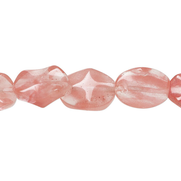 Bead, cherry "quartz" glass (manmade) 1pkg1, 14x10mm wavy oval, 15 inches. image number 0