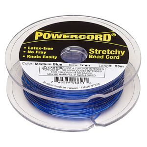 Cord, Powercord®, elastic, medium blue, 1mm, 14-pound test. Sold per 25-meter spool.