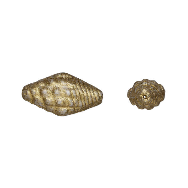 Bead, Preciosa, Czech pressed glass, opaque alabaster matte gold, 16x8mm whelk shell. Sold per pkg of 10. image number 0