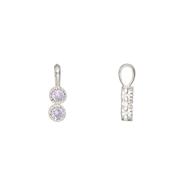 Pendant, sterling silver and cubic zirconia, purple, 8.5x4mm double round. image number 0