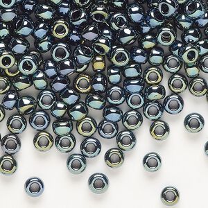 Seed bead, Miyuki, glass, pkg/250g, #6 rocaille, opaque iris gunmetal (RR-456).