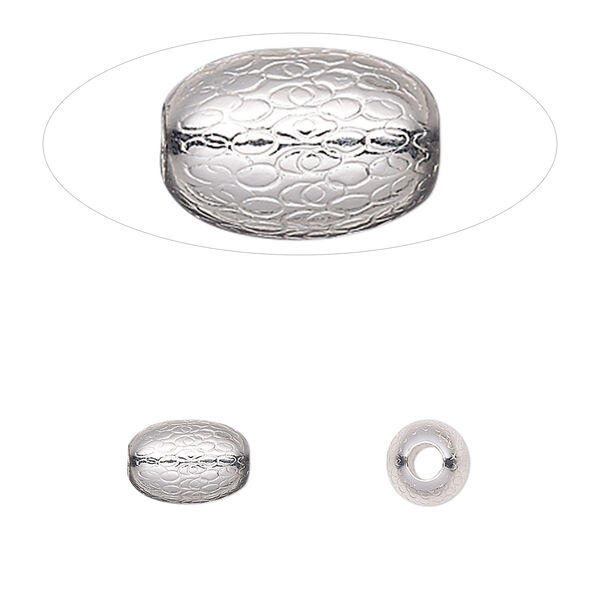 Bead, sterling silver, 9x6mm oval with dimpled texture. Sold per pkg of 2. image number 0