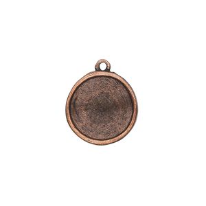Drop, Almost Instant Jewelry®, antique copper-plated pewter (tin-based alloy), 17mm round with 14mm rivoli setting. Sold individually.