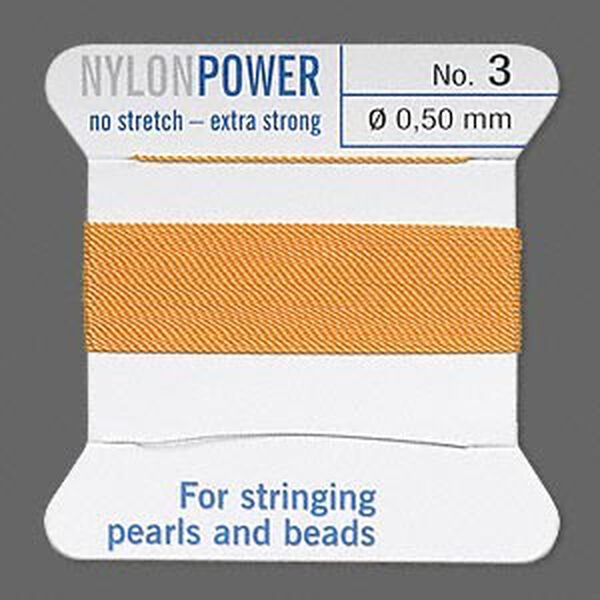 Thread, Griffin, nylon, amber yellow, size #3. Sold per 2-meter card (approximately 78 inches). image number 0