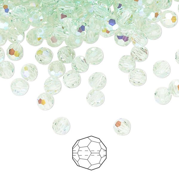 Bead 144pk chrysolite AB, Preciosa Czech crystal 4mm round image number 0