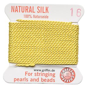 Thread, Griffin, silk, yellow, size #16. Sold per 2-meter card (approximately 78 inches).