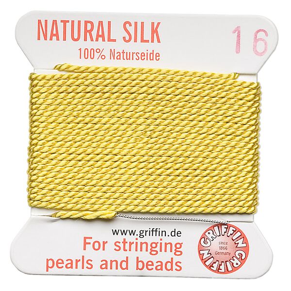 Thread, Griffin, silk, yellow, size #16. Sold per 2-meter card (approximately 78 inches). image number 0