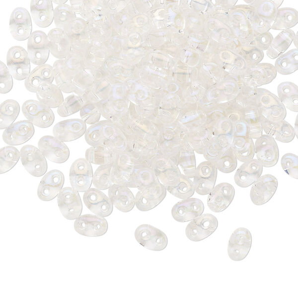 Seed bead, Preciosa Twin™ Czech glass, pkg/10g, 5x2.5mm oval, translucent rainbow clear, (58205). image number 0