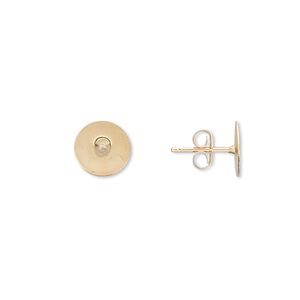 Earstud 1pkg10 14Kt gold-filled / gold-plated, 8mm flat pad / earnuts, brass 5 pair