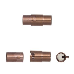 Clasp magnetic 1pkg1, 17.5x7mm locking round tube / fits 5mm cord, antique bronze-finished / stainless steel 1-strand