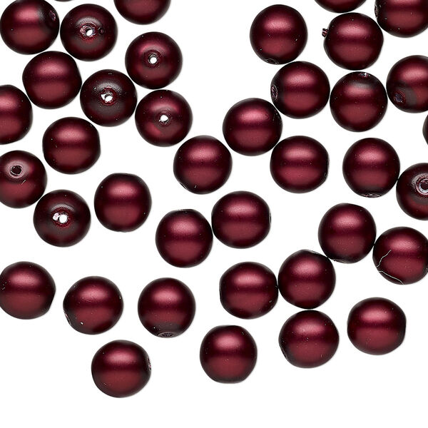 Bead druk Czech pearl-coated glass 60pk 6mm round, matte opaque sangria image number 0