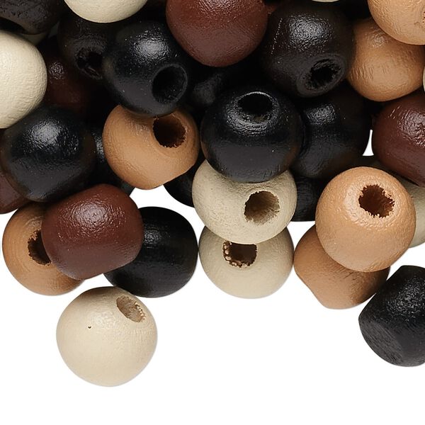 Bead mix, painted Korean boxwood, mixed neutrals, 9-10mm irregular round. Sold per 1/4 pound pkg, approximately 370 beads. image number 0
