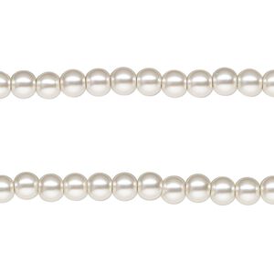 Bead, glass pearl, silver-white, 4mm round. Sold per pkg of pkg of (2) 15-1/2" to 16" strands.
