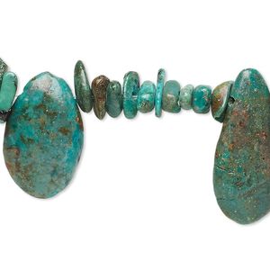 Turquoise 1pkg1, top-drilled chip / puffed teardrop bead 15 inch medium / graduated 16x9mm-28x19mm