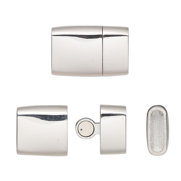 Clasp, glue-in, magnetic slide lock, stainless steel, 18.5x12.5mm rectangle, 9.5x3mm inside diameter. Sold individually. image number 0