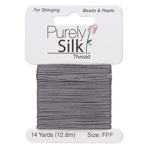 Thread, Purely Silk™, 3-ply, dark grey, size FFF. Sold per 14-yard card.