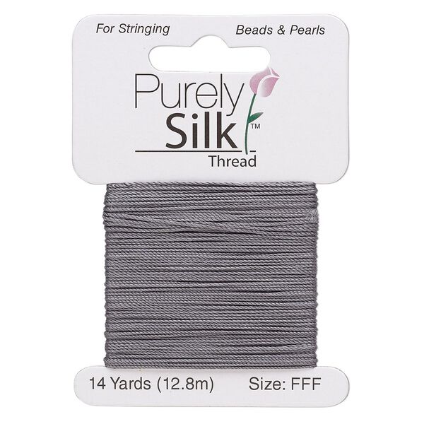Thread, Purely Silk™, 3-ply, dark grey, size FFF. Sold per 14-yard card. image number 0