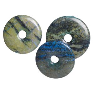 Yellow "turquoise" (serpentine with quartz) 1pkg3, donut focal mix 40-45mm