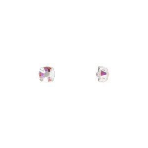 Bead 24pk rose montees crystal AB silver plate, Preciosa Czech crystal 3.8-4mm round SS16