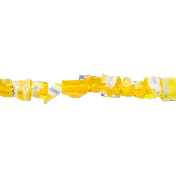 Bead, millefiori glass, translucent yellow / orange / multicolored, mini to small chip. Sold per 33-inch strand. image number 0