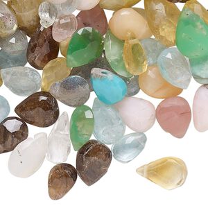 Multi-gemstone 1pkg1, hand-cut top-drilled faceted puffed teardrop bead 1 oz mix 6x5mm-13x8mm