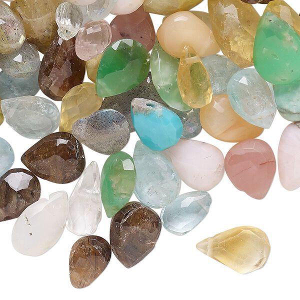Multi-gemstone 1pkg1, hand-cut top-drilled faceted puffed teardrop bead 1 oz mix 6x5mm-13x8mm image number 0