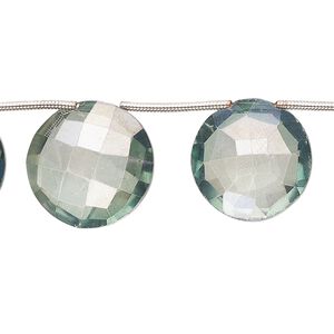Quartz crystal 1pkg10, hand-cut top-drilled faceted puffed flat round bead 14-18mm