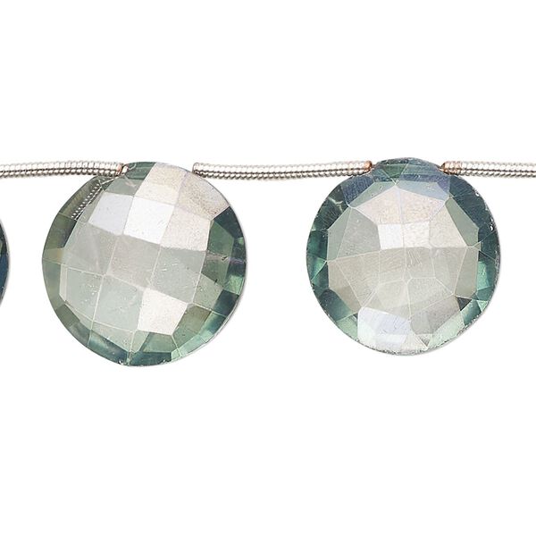 Quartz crystal 1pkg10, hand-cut top-drilled faceted puffed flat round bead 14-18mm image number 0