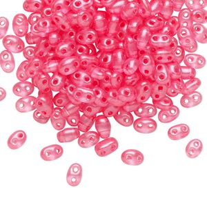 Seed bead, Preciosa Twin™ Czech glass, pkg/250g, 5x2.5mm oval, transparent rose terra pearl clear, (08398).