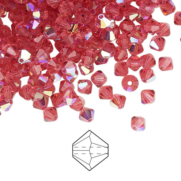 Bead 48pk Indian pink AB, Preciosa Czech crystal 4mm bicone image number 0