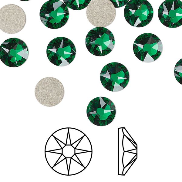 Flat back 12pk majestic green foil back, Crystal Passions® 7.07-7.27mm rose round SS34 2088 image number 0
