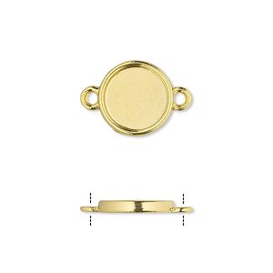 Link, gold-finished brass, 12mm single-sided round with 10mm round setting. Sold per pkg of 10.