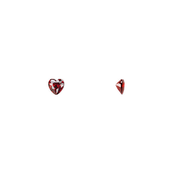 Gem, cubic zirconia, garnet red, 4mm faceted heart, Mohs hardness 8-1/2. Sold per pkg of 5. image number 0