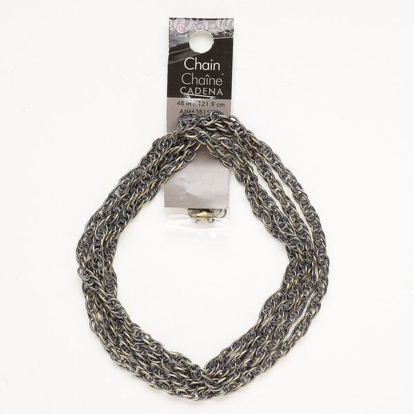 Chain and finding assortment, 1pkg7, antique silver-finished / antique brass-finished steel, 5mm rope chain / 10x6mm lobster claw clasp / 6mm 20-gauge open jump ring. image number 0