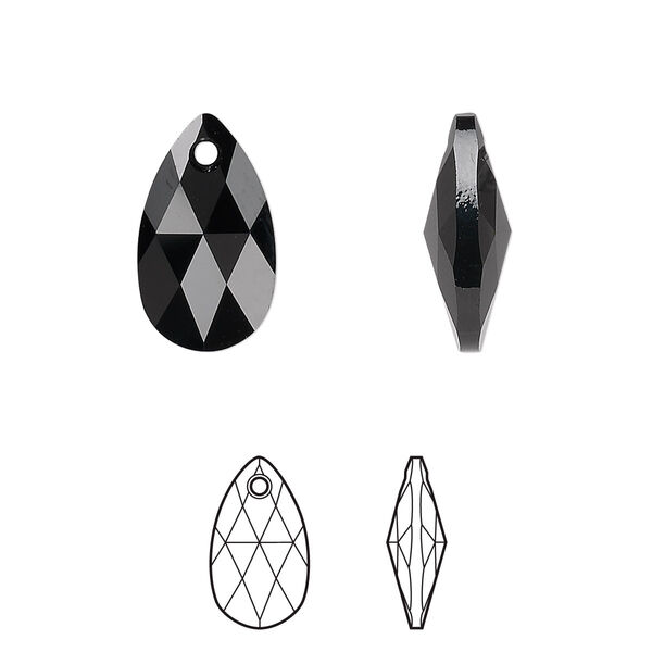 Drop 2pk jet, Crystal Passions® 16x9mm pendant pear 6106 image number 0