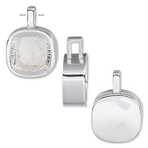 Drop, Almost Instant Jewelry®, silver-plated "pewter" (zinc-based alloy), 15mm rounded square with 12x12mm cushion setting. Sold individually.