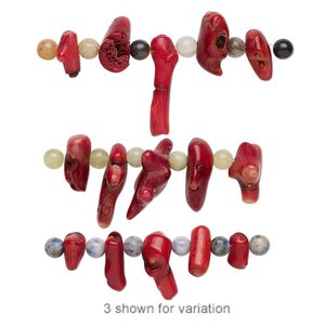 Bead mix, bamboo coral and multi-gemstone (natural / dyed / heated / irradiated), multicolored, 6mm round and 11x6mm-30x16mm branch, C- grade, Mohs hardness 3-1/2 to 7. Sold per pkg of 11.
