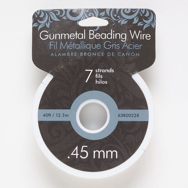 Wire, coated stainless steel, gunmetal, 7-strand, 0.45mm. Sold per 40-foot spool. image number 0
