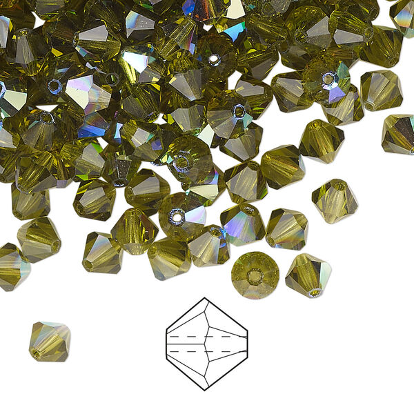 Bead 144pk olivine AB, Preciosa Czech crystal 5mm bicone image number 0