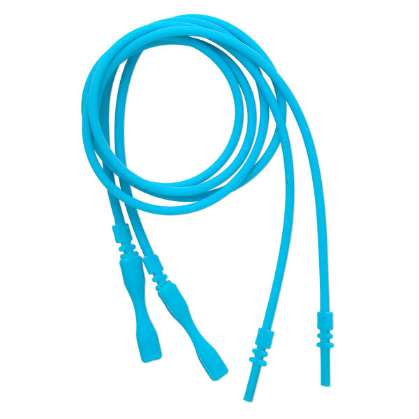 Necklace cord, silicone, opaque turquoise blue, 2-2.2mm wide, 16 inches with snap closure. Sold per pkg of 4. image number 0