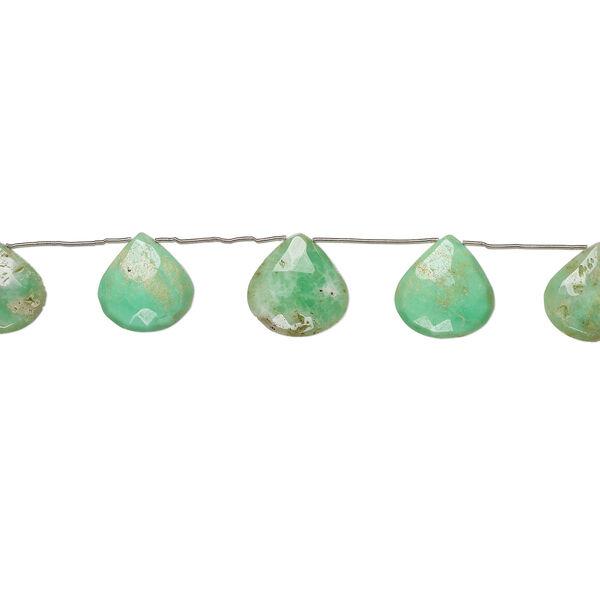 Chrysoprase 1pkg5, hand-cut top-drilled faceted puffed teardrop bead, 25x23mm-31x30mm image number 1