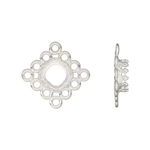 Drop, JBB Findings, silver-plated brass, 15mm single-sided square with 8mm cushion bezel setting and 12 loops. Sold individually.