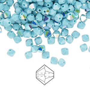 Bead 144pk turquoise AB, Preciosa Czech crystal 4mm bicone