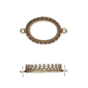 Link, JBB Findings, antiqued brass, 18x14mm oval with open back and decorative trim, 16x12mm oval bezel setting. Sold per pkg of 2.