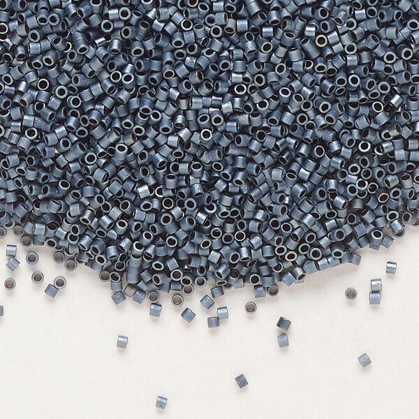 Seed bead, Delica®, glass, pkg/50g, #15 round, opaque matte gunmetal (DBS-0301). image number 0