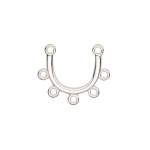 Connector, silver-finished "pewter" (zinc-based alloy), 16x12mm curved bar with 5 loops. Sold per pkg of 6.