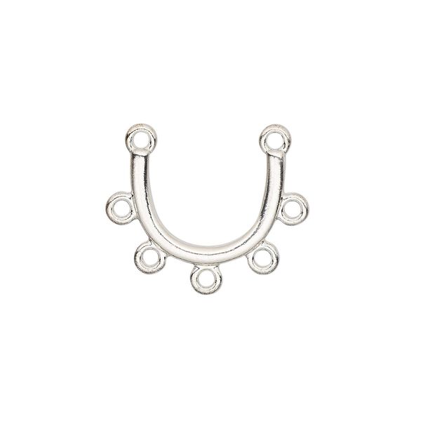 Connector, silver-finished "pewter" (zinc-based alloy), 16x12mm curved bar with 5 loops. Sold per pkg of 6. image number 0