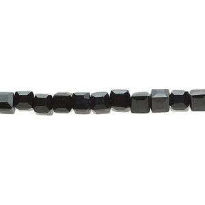 Bead, Celestial Crystal®, 18-facet, opaque black, 4mm faceted cube. Sold per 16" strand.