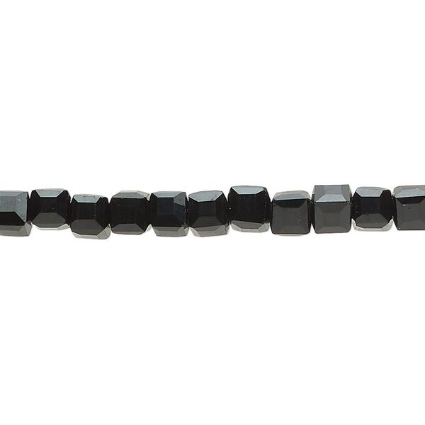 Bead, Celestial Crystal®, 18-facet, opaque black, 4mm faceted cube. Sold per 16" strand. image number 0