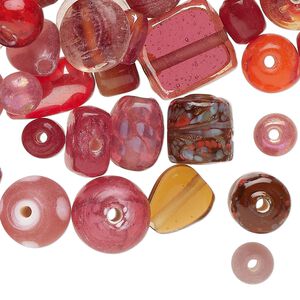 Bead mix, lampworked glass, opaque and translucent multi-red, 6x5mm-14x12mm mixed shapes. Sold per 3-ounce pkg, approximately 95 beads.